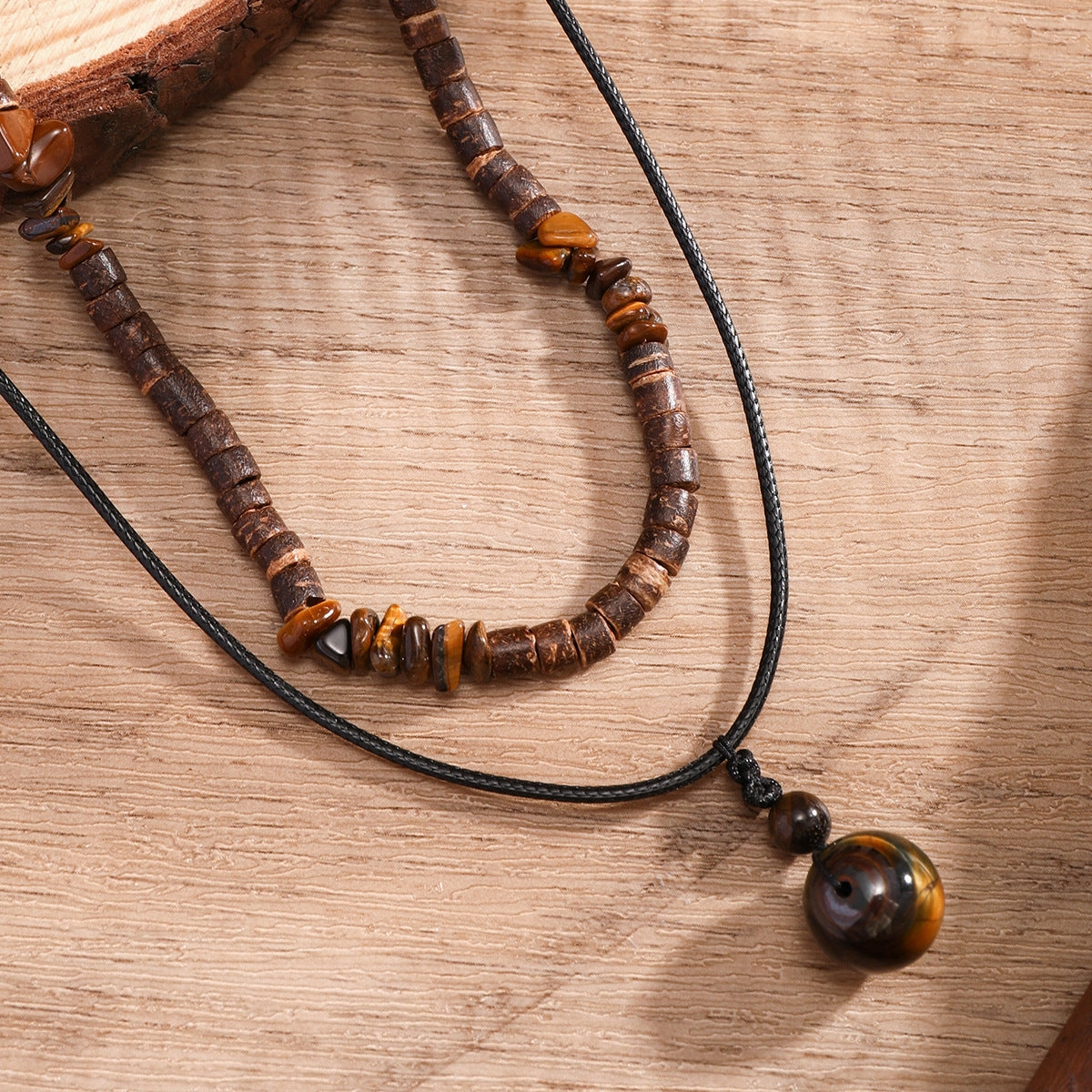 Wholesale Turquoise waxed thread necklace set men's foldable sweater chain