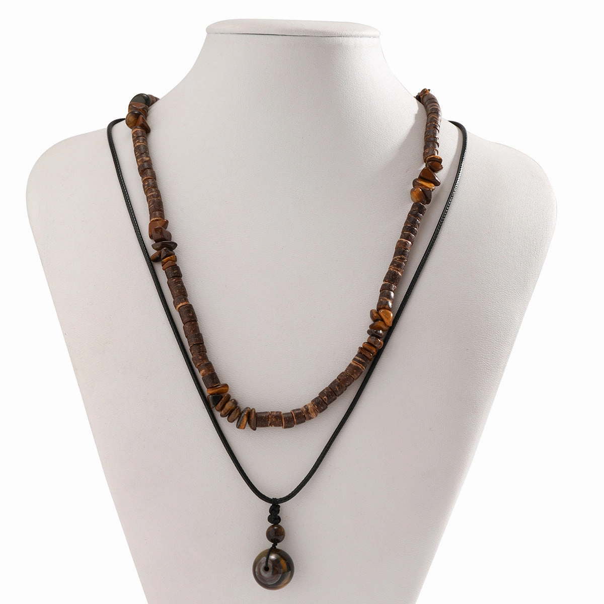 Wholesale Turquoise waxed thread necklace set men's foldable sweater chain