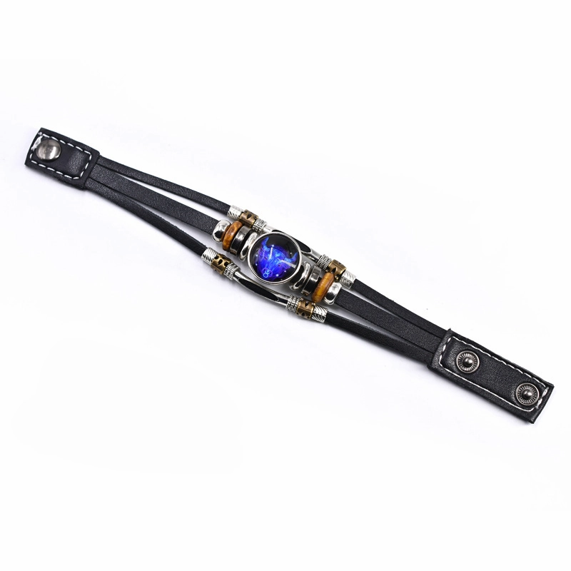Wholesale Twelve Constellation Glow Couple Leather Strap Bracelet