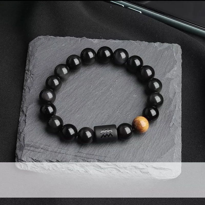 Wholesale Twelve Constellations Natural Stone Elastic Bracelet