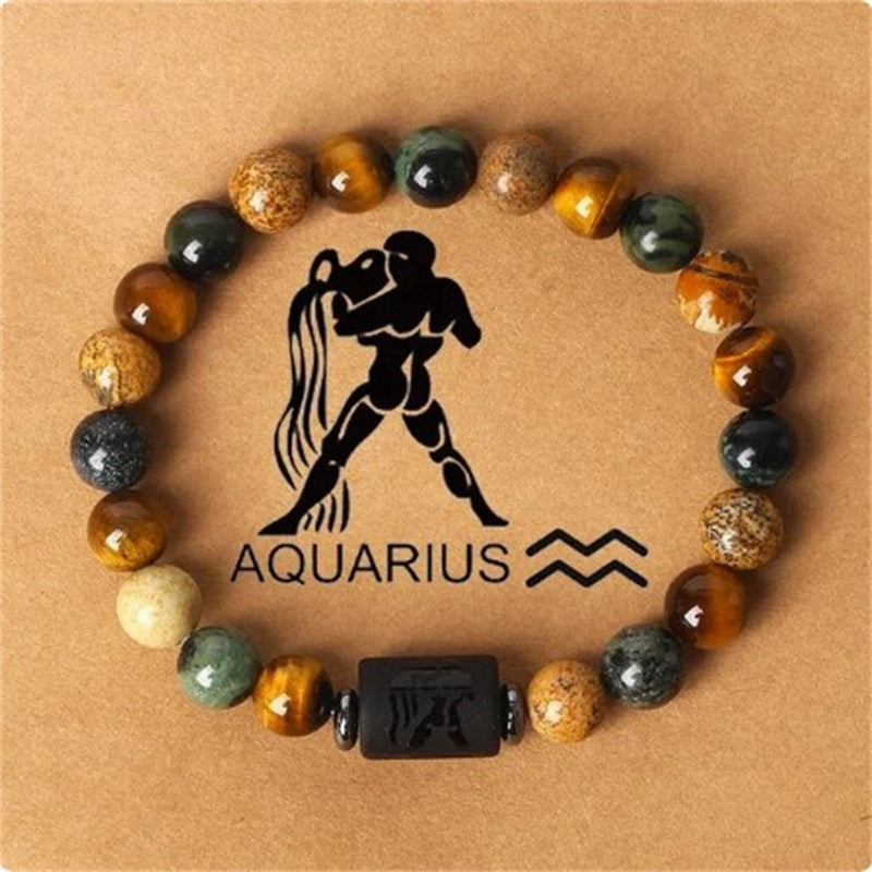 Wholesale Twelve Constellations Natural Stone Elastic Rope Handmade Beaded Bracelet