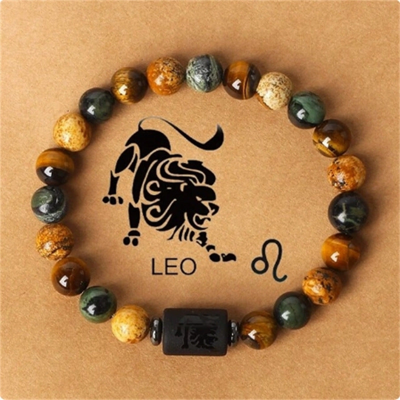 Wholesale Twelve Constellations Natural Stone Elastic Rope Handmade Beaded Bracelet