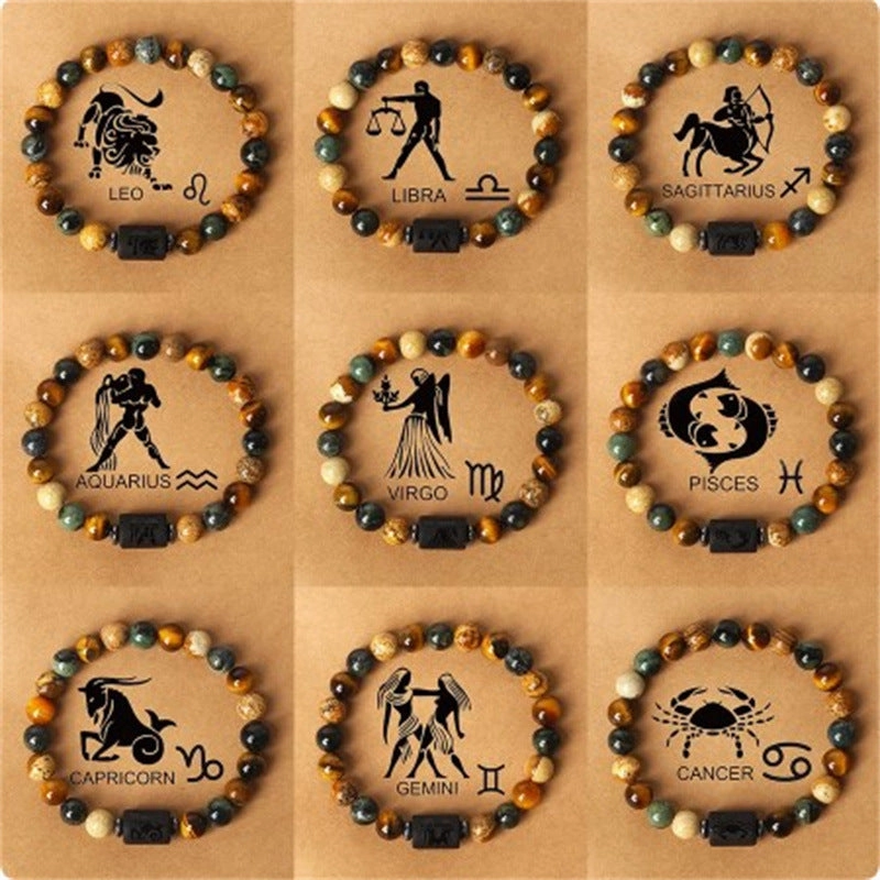 Wholesale Twelve Constellations Natural Stone Elastic Rope Handmade Beaded Bracelet