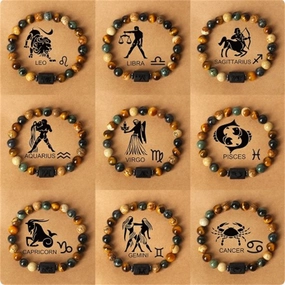Wholesale Twelve Constellations Natural Stone Elastic Rope Handmade Beaded Bracelet