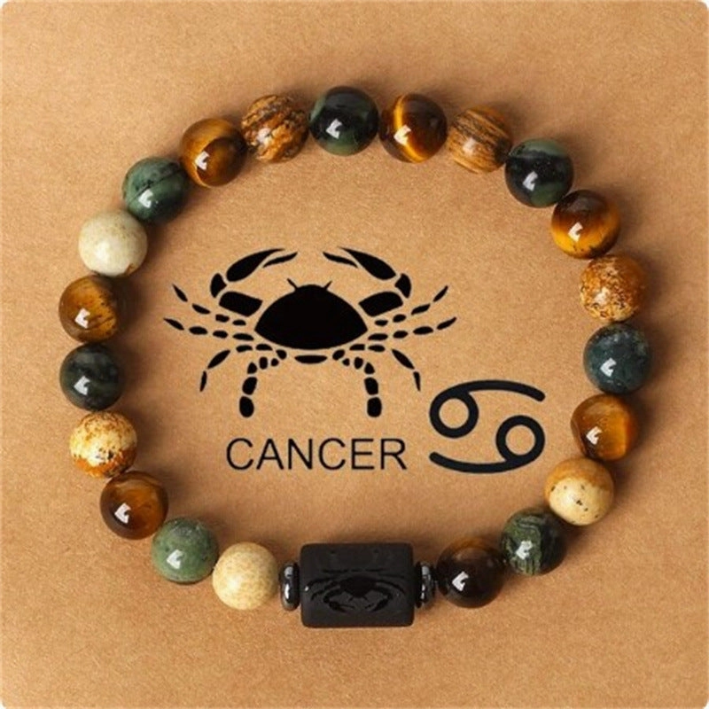 Wholesale Twelve Constellations Natural Stone Elastic Rope Handmade Beaded Bracelet