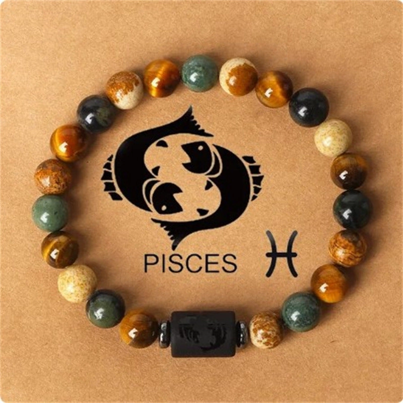 Wholesale Twelve Constellations Natural Stone Elastic Rope Handmade Beaded Bracelet
