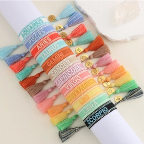 Wholesale Twelve Zodiac Signs Embroidered Letters Braided Bracelet