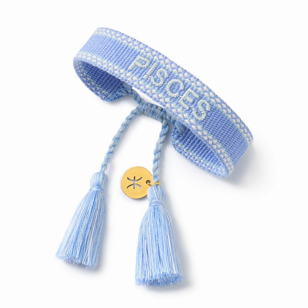 Wholesale Twelve Zodiac Signs Embroidered Letters Braided Bracelet