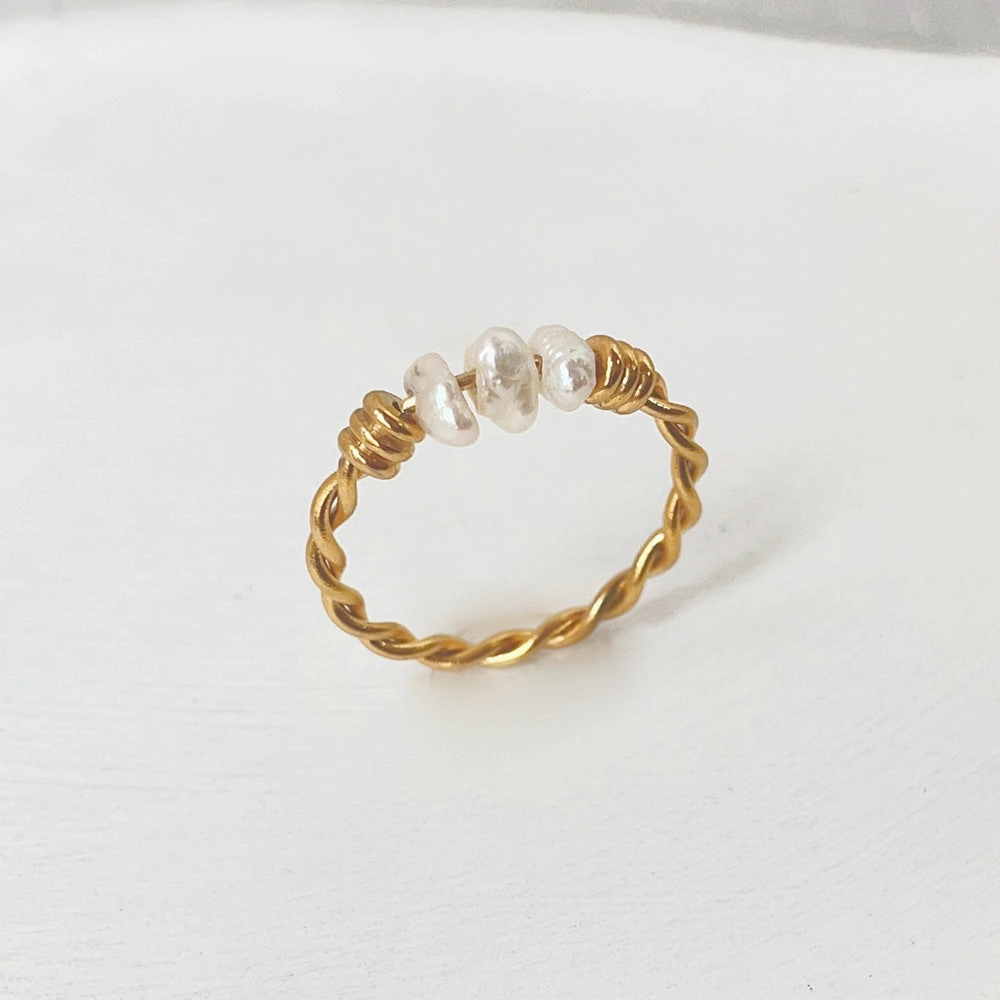 Wholesale Twist Natural Pearl Titanium Steel Ring