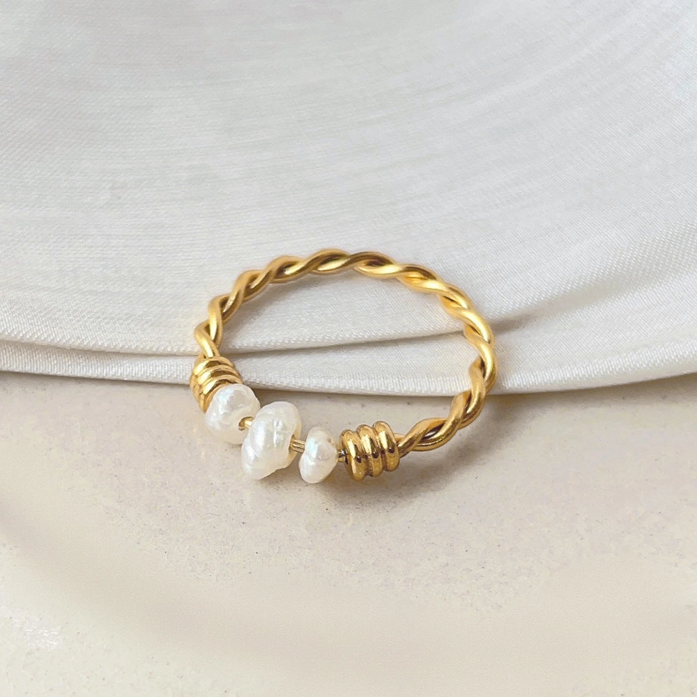 Wholesale Twist Natural Pearl Titanium Steel Ring