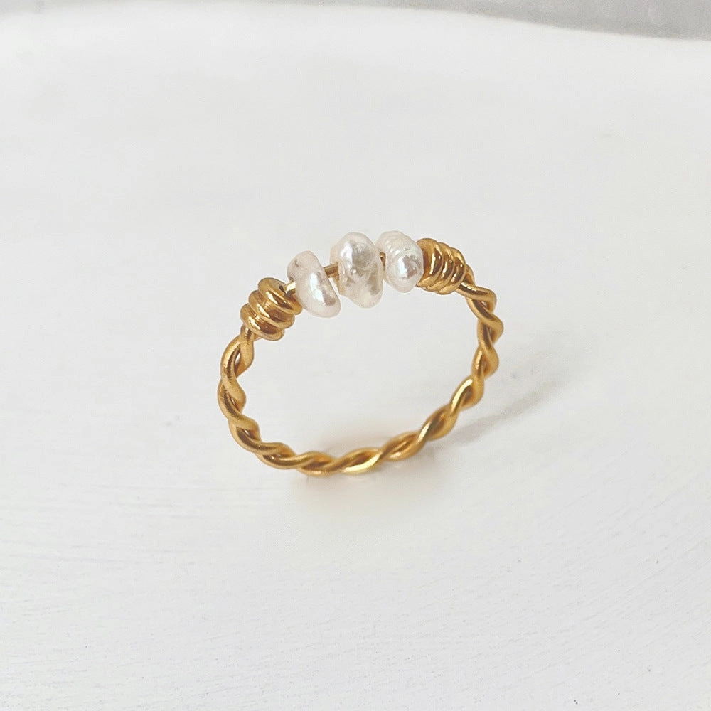 Wholesale Twist Natural Pearl Titanium Steel Ring