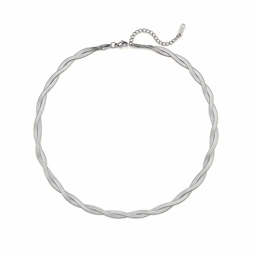 Wholesale Two Strands Braided Interleaving Flat Snake Chain Stainless Steel Necklaces