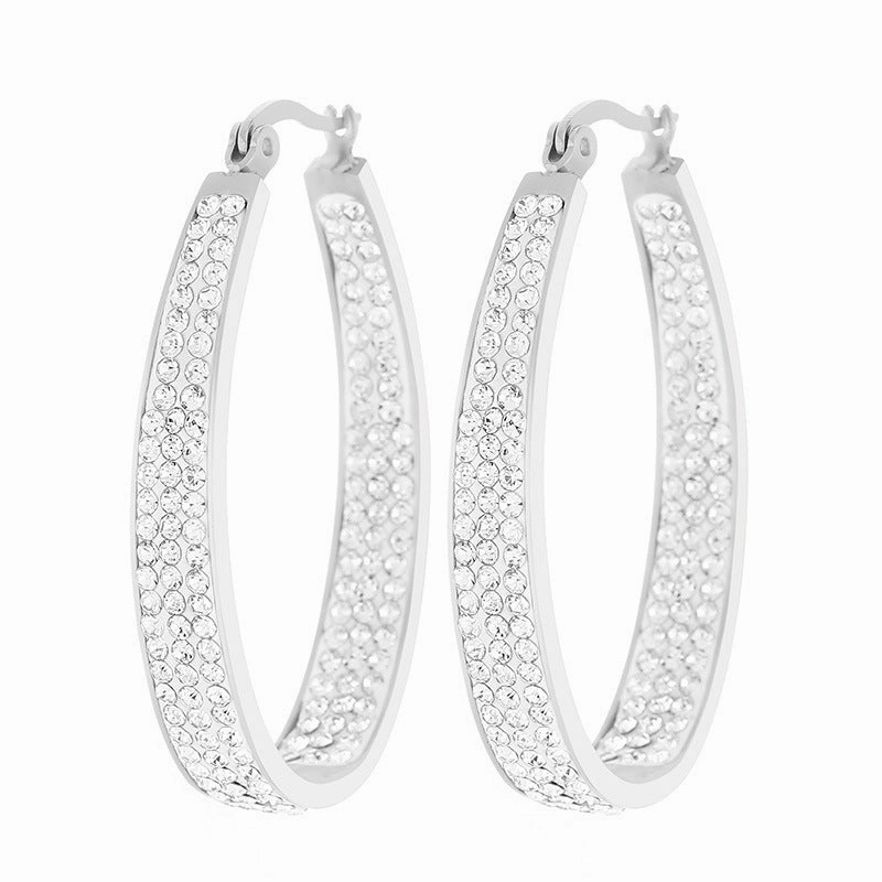 Wholesale U Shape Full Diamond Oval Gold Plated Earrings