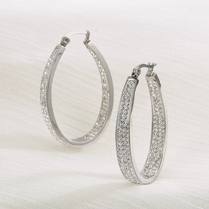 Wholesale U Shape Full Diamond Oval Gold Plated Earrings