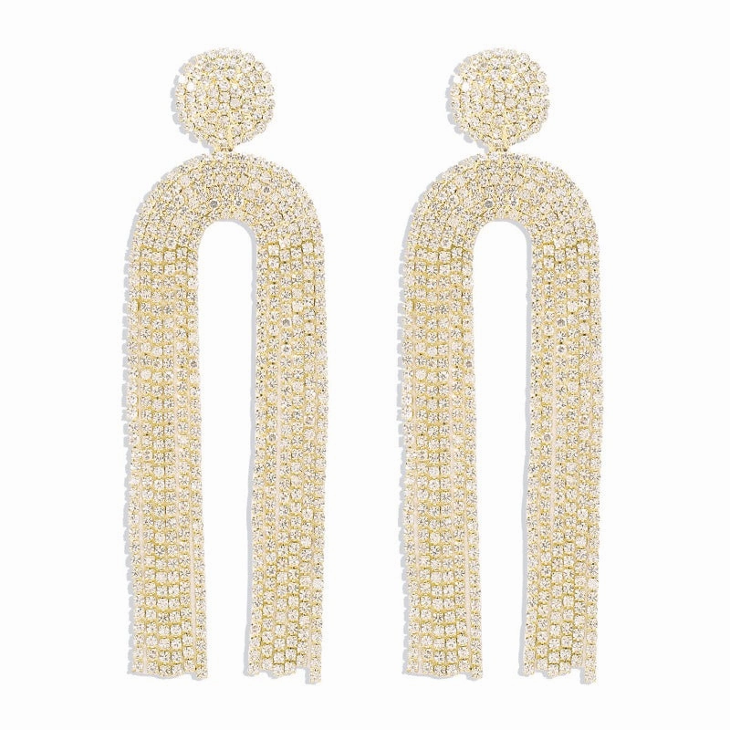 Wholesale U-shaped Full Diamond Tassel Earrings