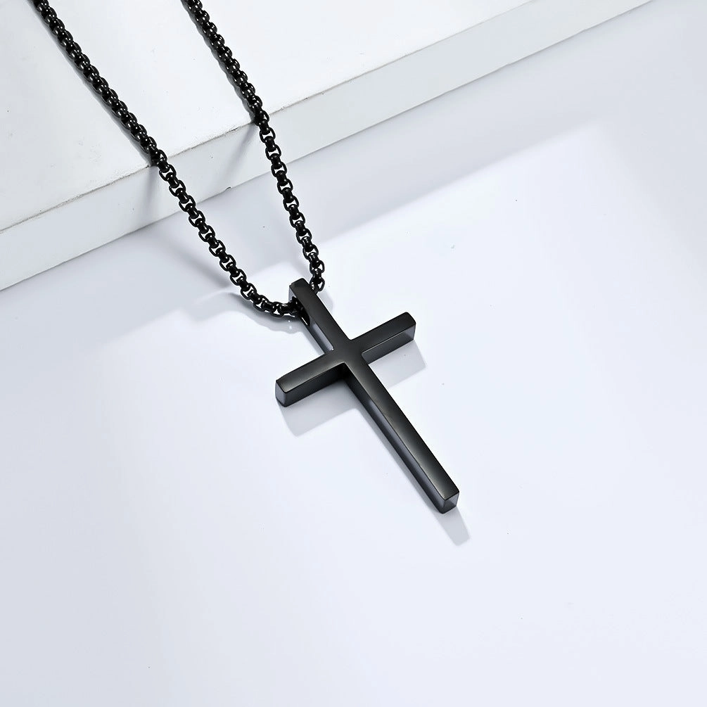 Wholesale Unisex Simple Titanium Steel Cross Pendant Necklace Matte Niche Unique Men's Women's Sweater Chain Pendant