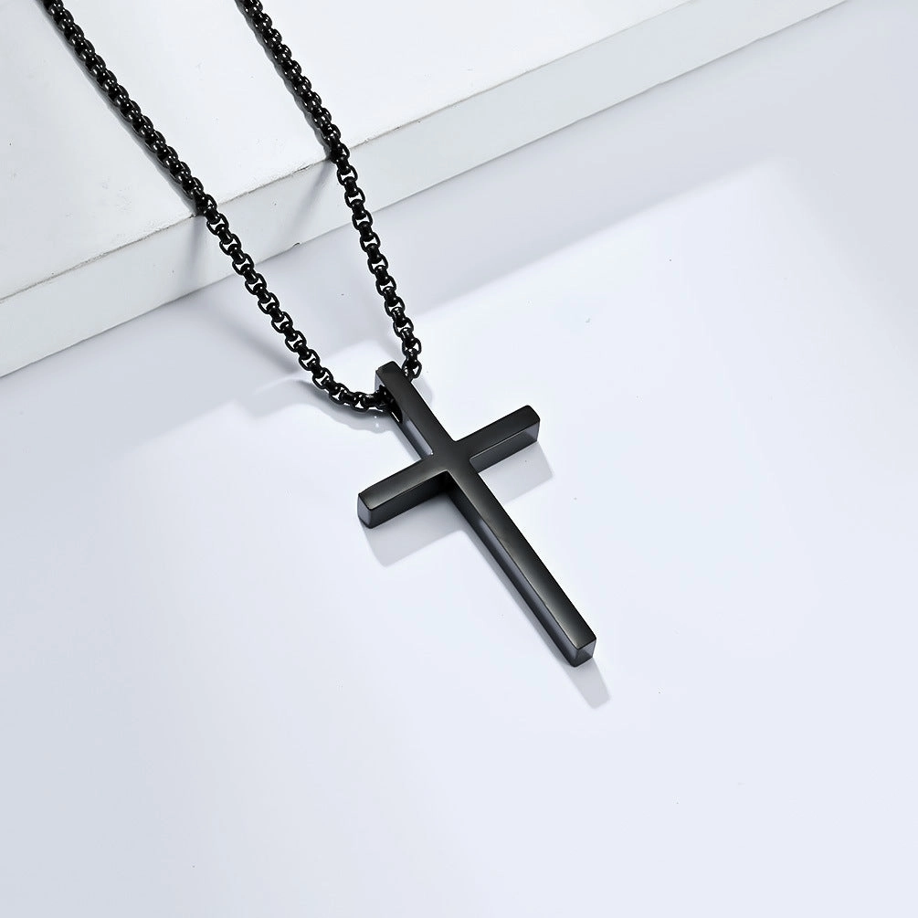 Wholesale Unisex Simple Titanium Steel Cross Pendant Necklace Matte Niche Unique Men's Women's Sweater Chain Pendant