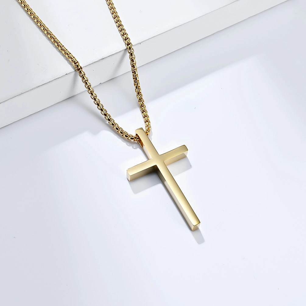 Wholesale Unisex Simple Titanium Steel Cross Pendant Necklace Matte Niche Unique Men's Women's Sweater Chain Pendant