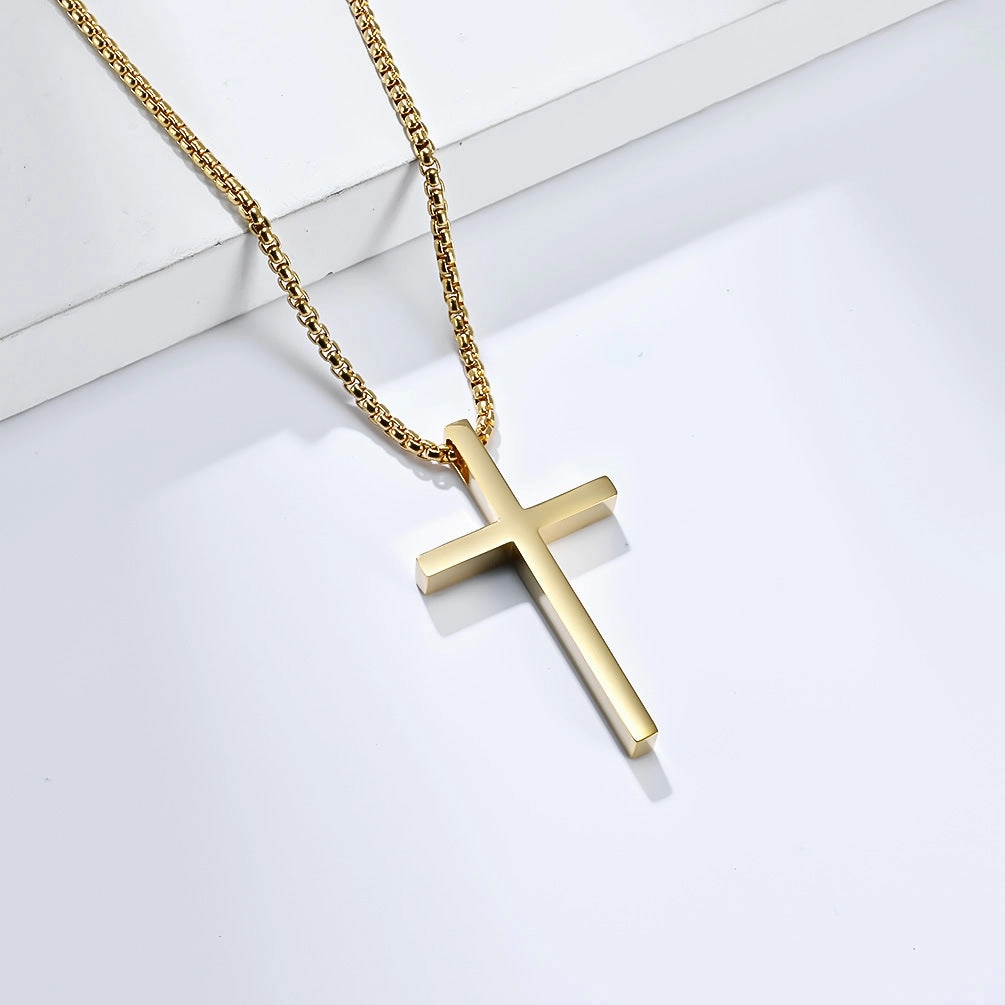 Wholesale Unisex Simple Titanium Steel Cross Pendant Necklace Matte Niche Unique Men's Women's Sweater Chain Pendant