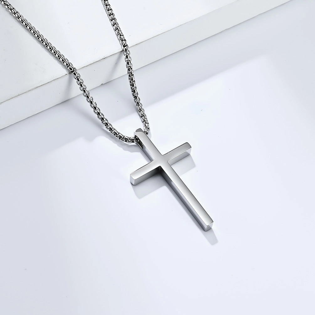 Wholesale Unisex Simple Titanium Steel Cross Pendant Necklace Matte Niche Unique Men's Women's Sweater Chain Pendant