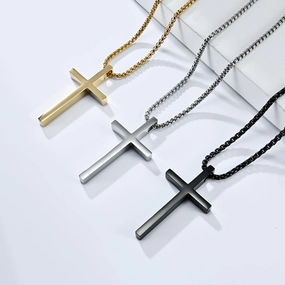 Wholesale Unisex Simple Titanium Steel Cross Pendant Necklace Matte Niche Unique Men's Women's Sweater Chain Pendant