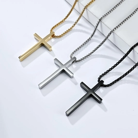 Wholesale Unisex Simple Titanium Steel Cross Pendant Necklace Matte Niche Unique Men's Women's Sweater Chain Pendant