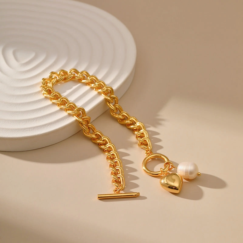 Wholesale Unisex Style Flat Chain Thick Chain Vintage Pearl Bracelet
