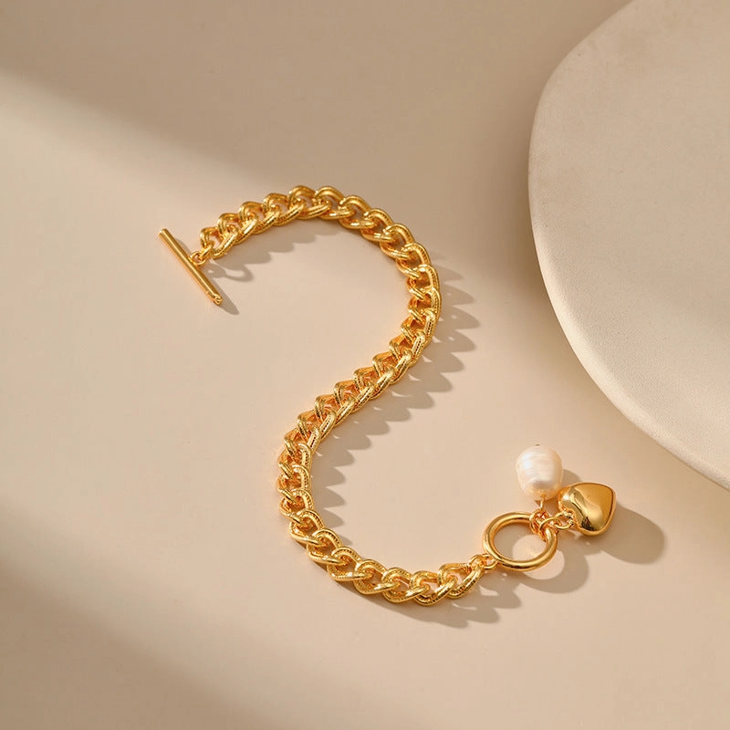 Wholesale Unisex Style Flat Chain Thick Chain Vintage Pearl Bracelet