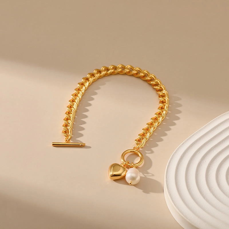 Wholesale Unisex Style Flat Chain Thick Chain Vintage Pearl Bracelet