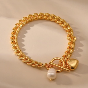 Wholesale Unisex Style Flat Chain Thick Chain Vintage Pearl Bracelet