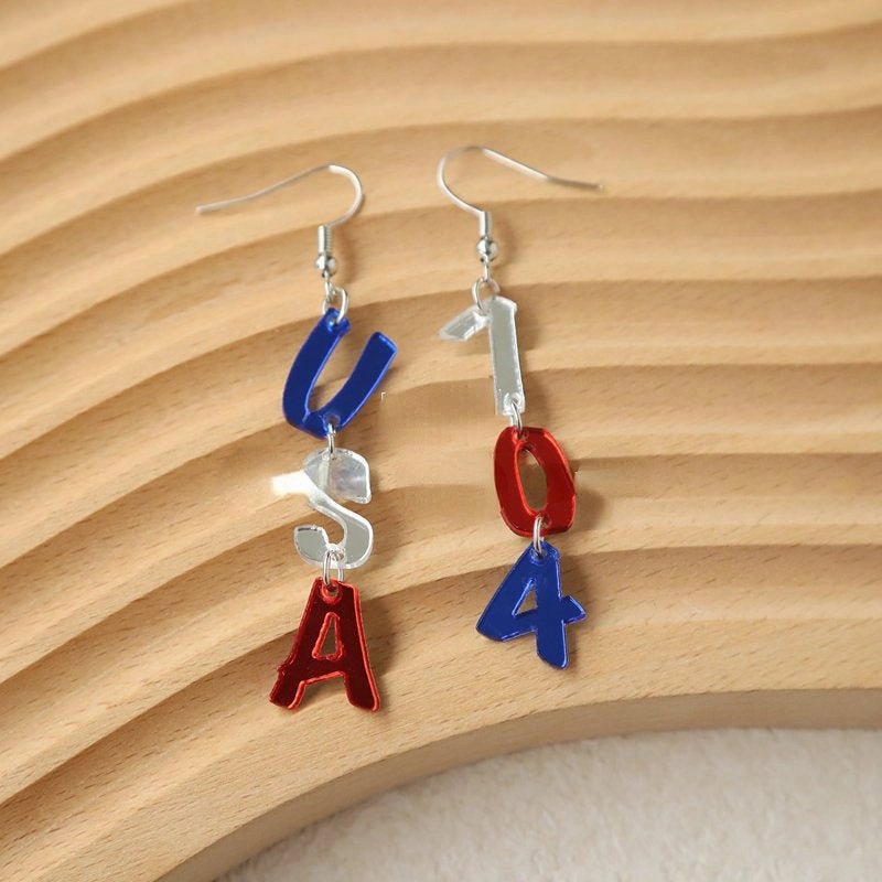 Wholesale USA Independence Day Acrylic Mirror Earrings