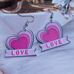 Wholesale Valentine's Day Acrylic Printed Heart Double Sided Hollow Flower Earrings