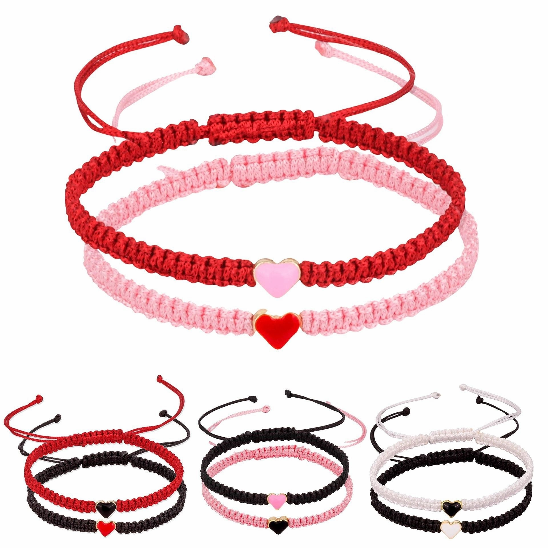 Wholesale Valentine's Day Adjustable Heart Braided Color Rope Bracelet
