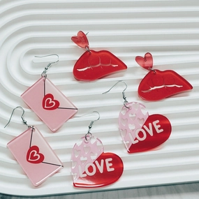 Wholesale Valentine's Day Double Sided Love Acrylic LOVE Red Lips Love Envelope Earrings
