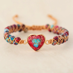 Wholesale Valentine's Day Emperor Stone Heart Double Layer Hand Woven Adjustable Bracelet