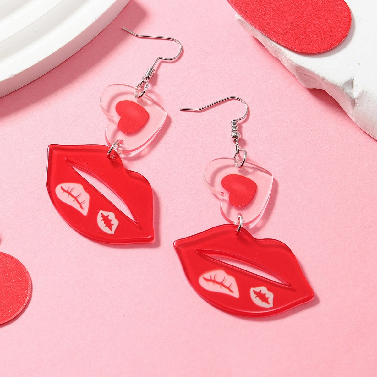 Wholesale Valentine's Day Girls Pink Printed Envelopes with Multiple Color Block Love Acrylic Earrings