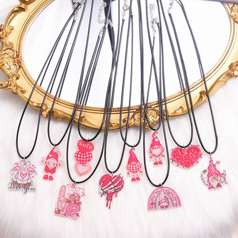 Wholesale Valentine's Day Heart Gnome Rainbow Necklace