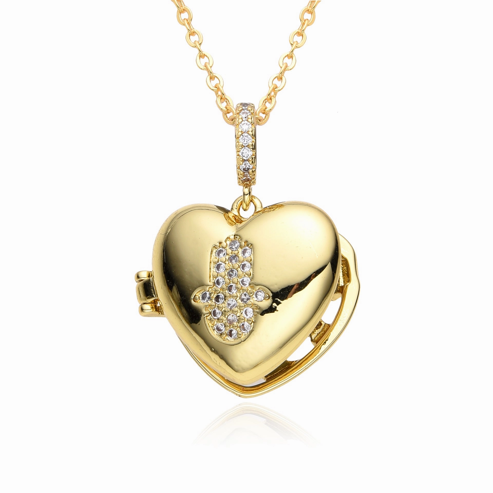 Wholesale Valentine's Day Heart Moon Pentagram Copper Gold Plated Necklace