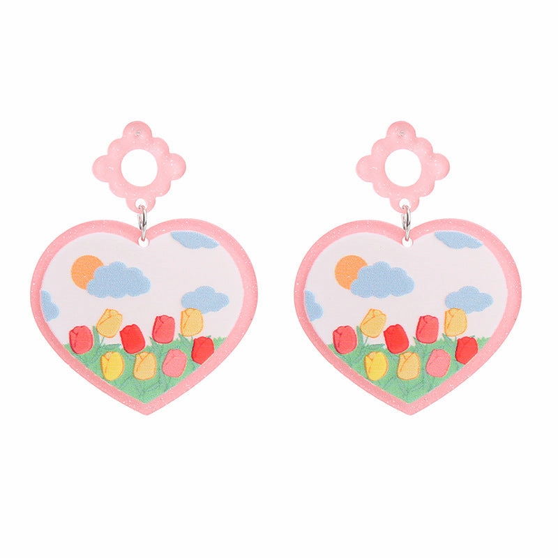 Wholesale Valentine's Day Heart Rose Acrylic Earrings