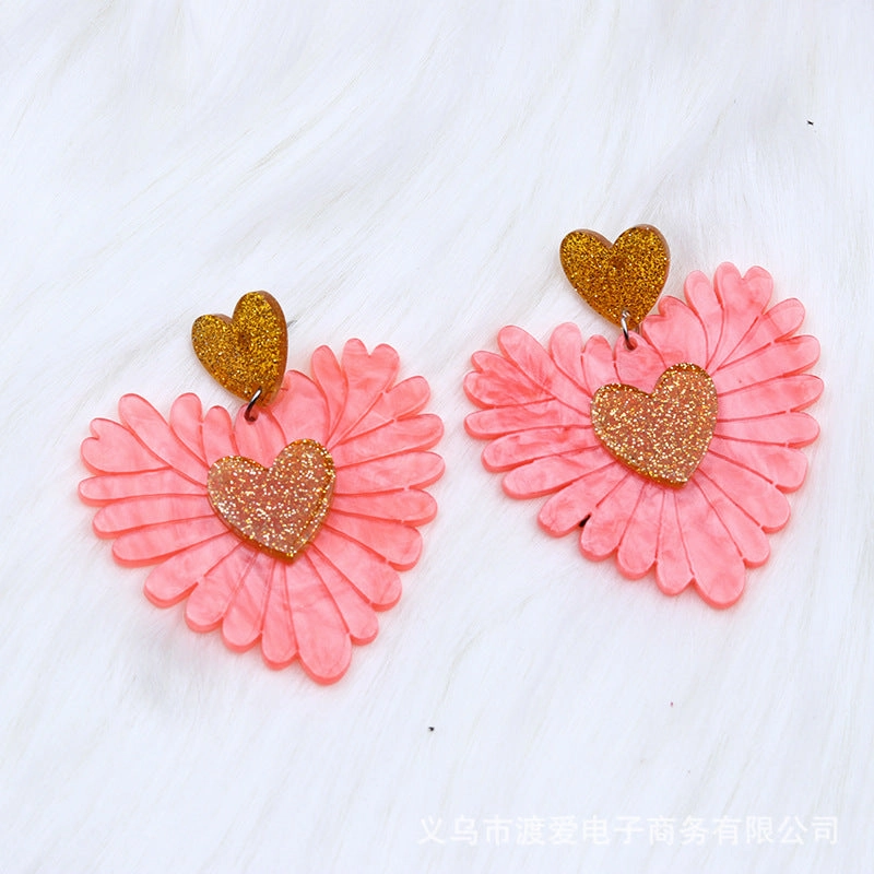 Wholesale Valentine's Day Heart Spliced Acrylic Earrings
