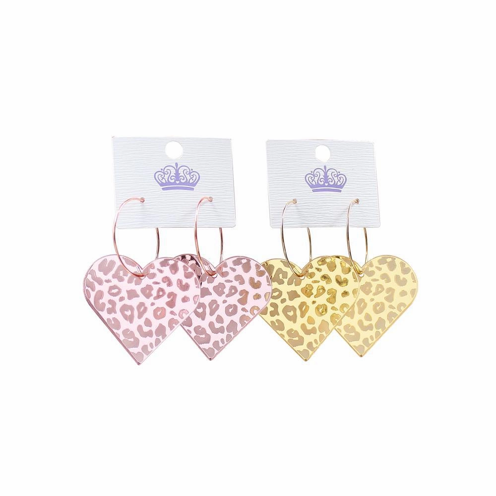 Wholesale Valentine's Day Leopard Print Carved Rose Gold Mirrored Heart-shaped Acrylic Earrings