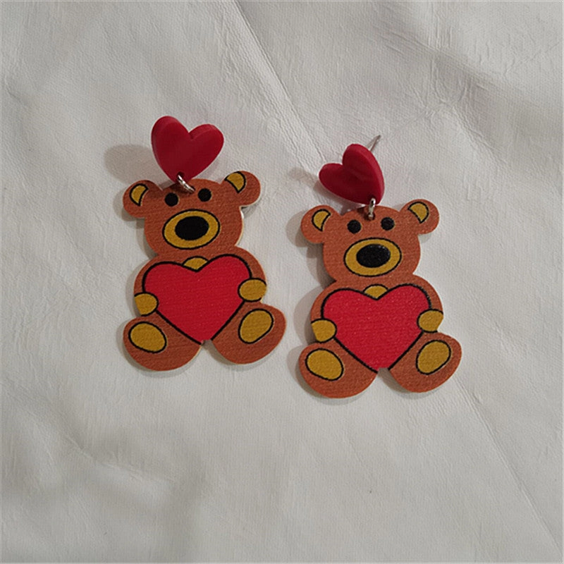 Wholesale Valentine's Day Love Bear Rose Flower Heart Shape Acrylic Earrings