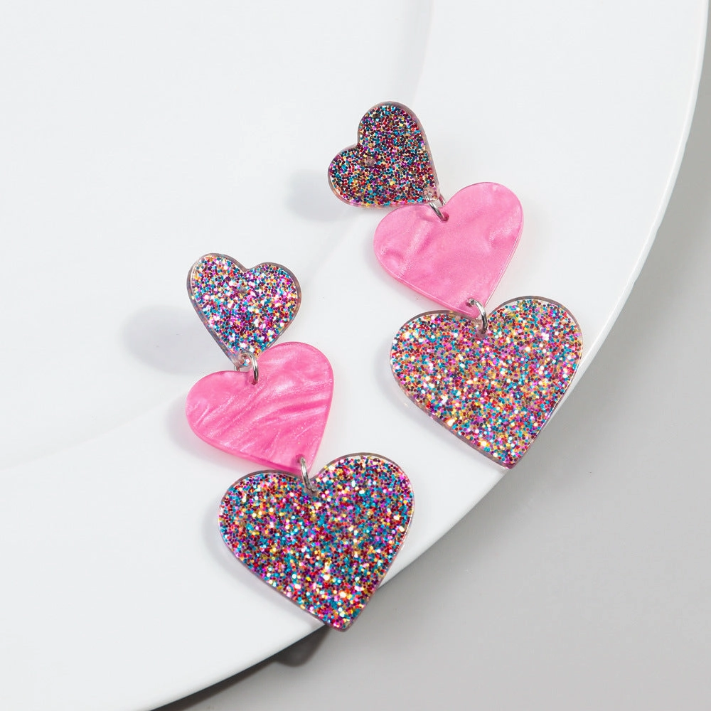 Wholesale Valentine's Day Love Glitter Colored Acrylic Earrings