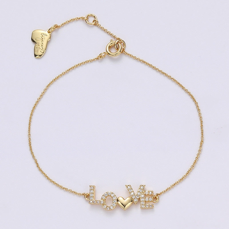 Wholesale Valentine's Day LOVE Letter Inlaid Zirconium Love Bracelet