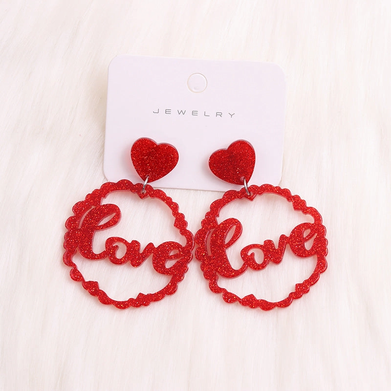 Wholesale Valentine's Day Love Red Lip Rose Flower Acrylic Earrings