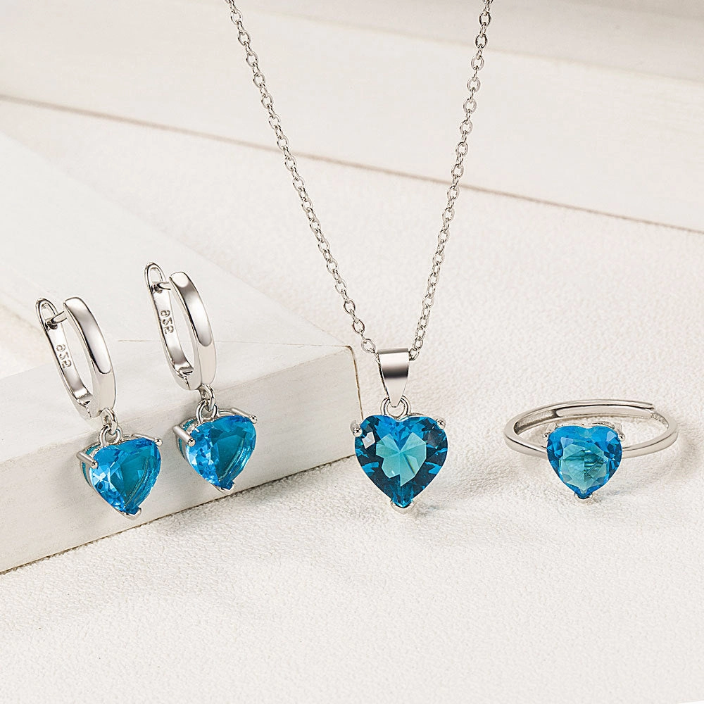 Wholesale Valentine's Day Love Zircon Necklace Earrings Ring Set