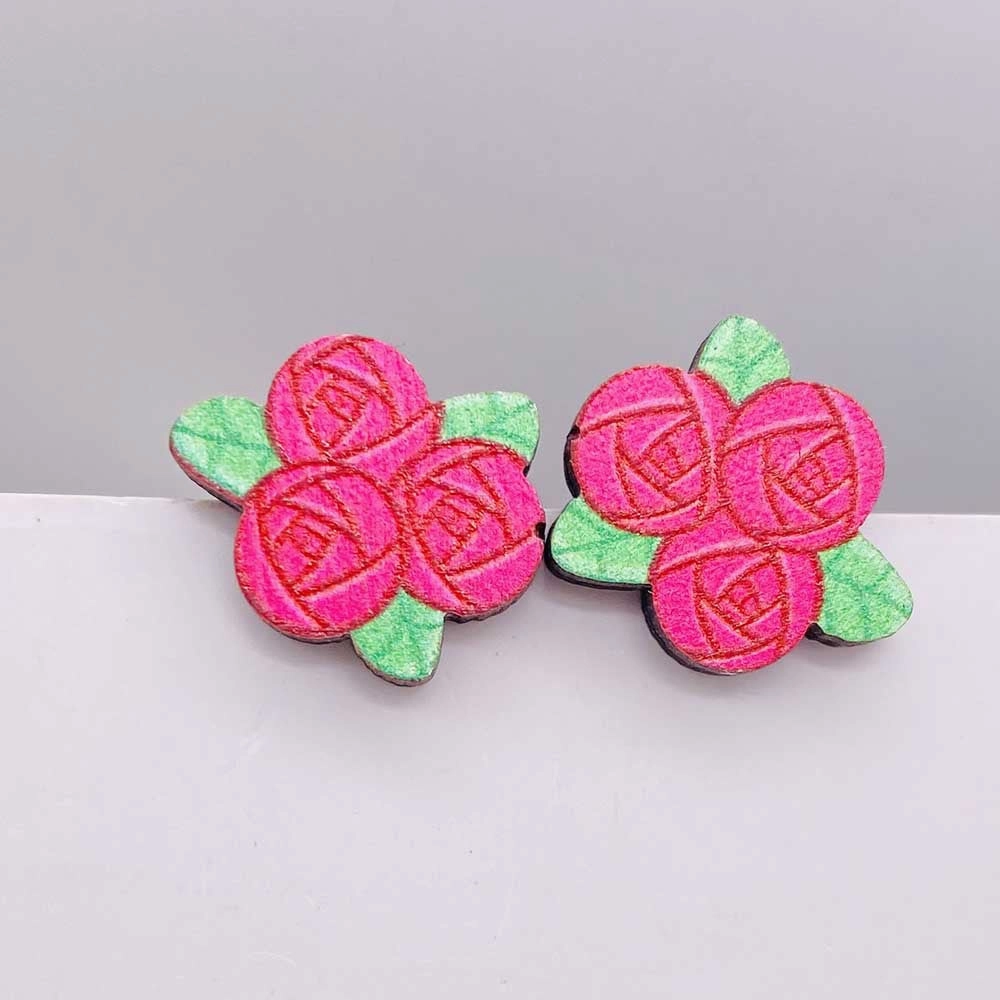 Wholesale Valentine's Day Pink Envelope Dwarf Rose Wooden Earrings