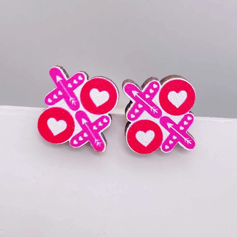 Wholesale Valentine's Day Pink Envelope Dwarf Rose Wooden Earrings