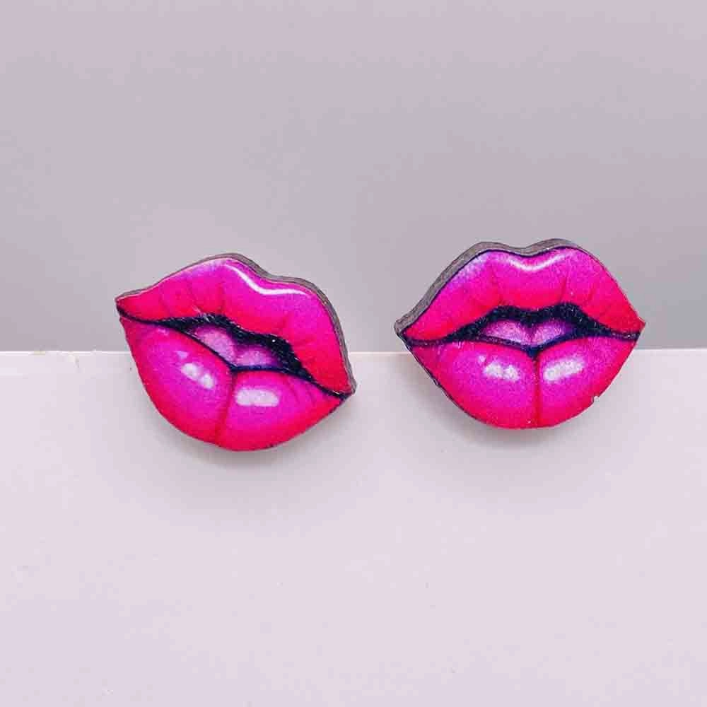 Wholesale Valentine's Day Pink Envelope Dwarf Rose Wooden Earrings