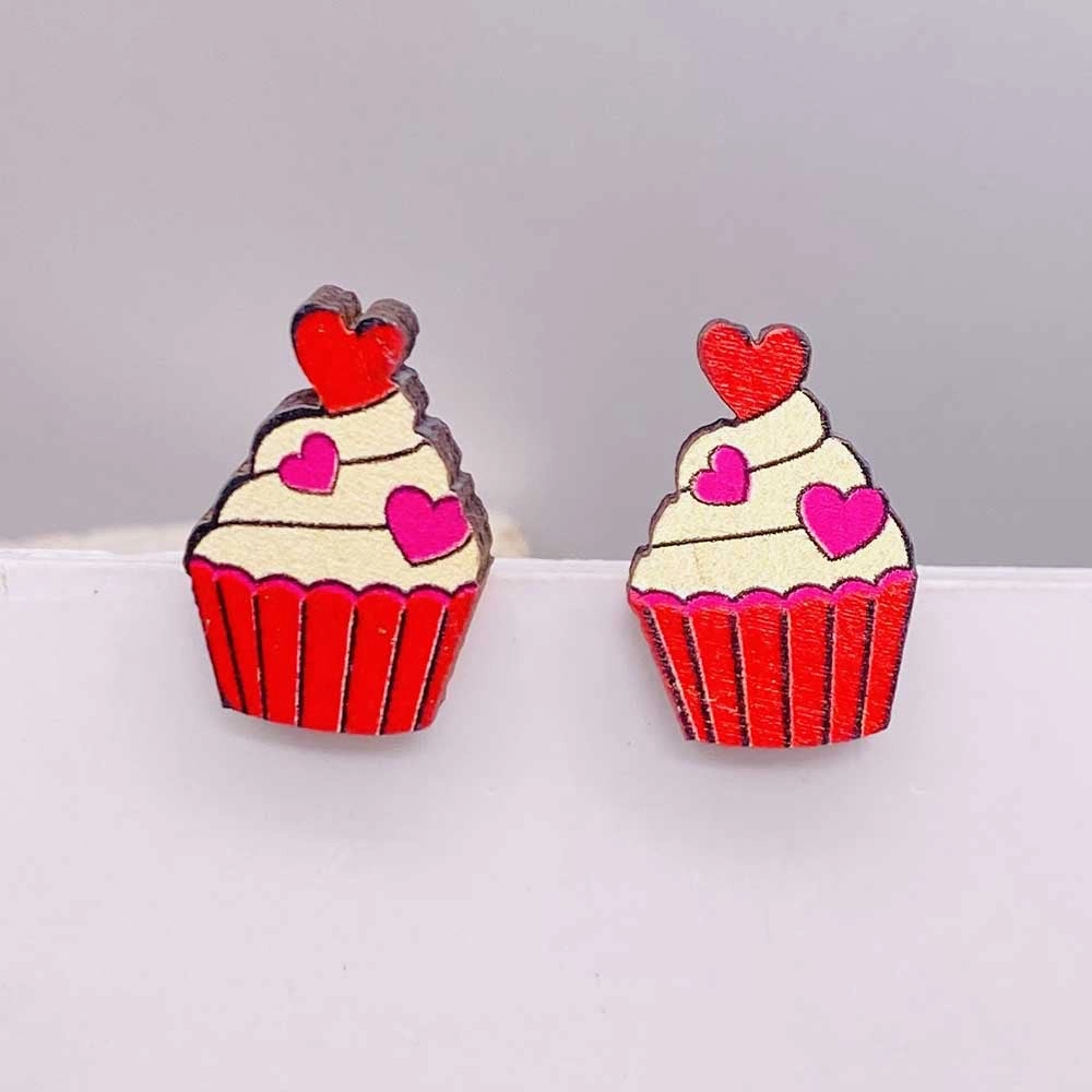 Wholesale Valentine's Day Pink Envelope Dwarf Rose Wooden Earrings